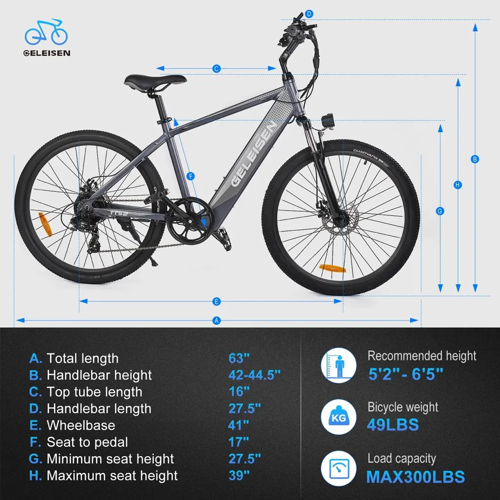 GELEISEN Electric Mountain Bike 350W Shimano Rear 7 Speed Gears - 5