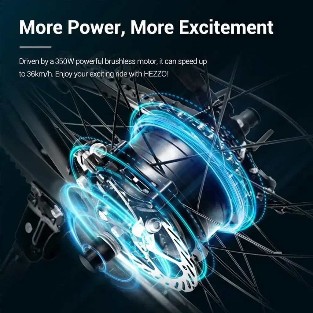 HEZZO Electric Mountain Electric Bike 350W Shimano 21 Speed Gears - 2