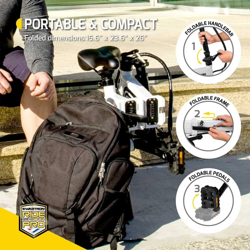 Swagtron Swagcycle EB-5 Lightweight Folding Electric Bike with Pedals - 2